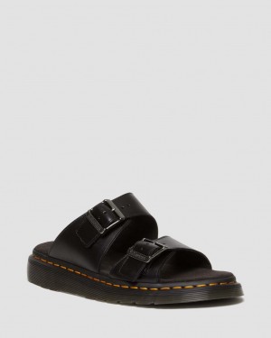 Sandalias Dr Martens Josef Analine Leather Buckle Slide Mujer Negras | 50106939