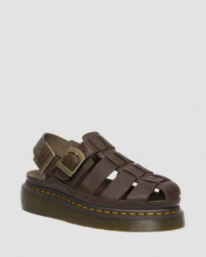 Sandalias Dr Martens Wrenlie Grizzly Leather Fisherman Mujer Marrones | 89094395