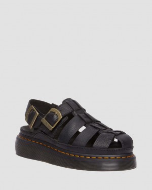 Sandalias Dr Martens Wrenlie Grizzly Leather Fisherman Mujer Negras | 85541993