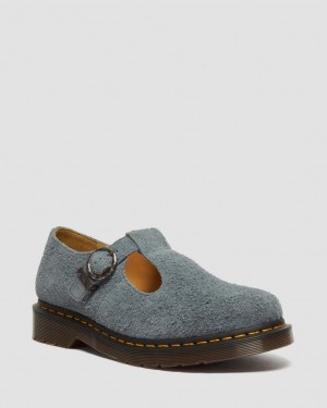 Zapatos Mary Jane Dr Martens T-Bar Suede Mujer Gris | 18728185