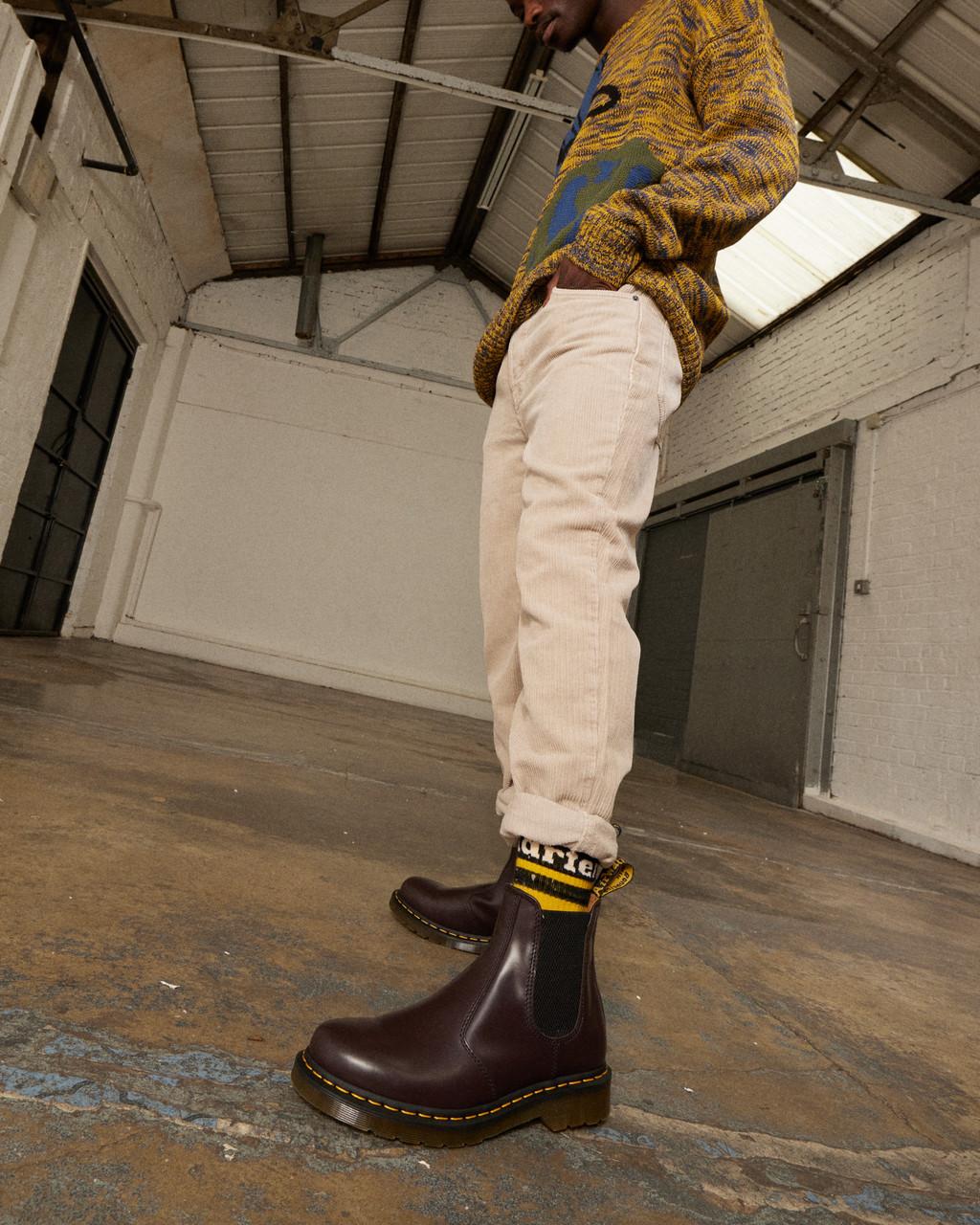 Botas Chelsea Dr Martens 2976 Yellow Stitch Smooth Leather Mujer Burdeos | 35040517