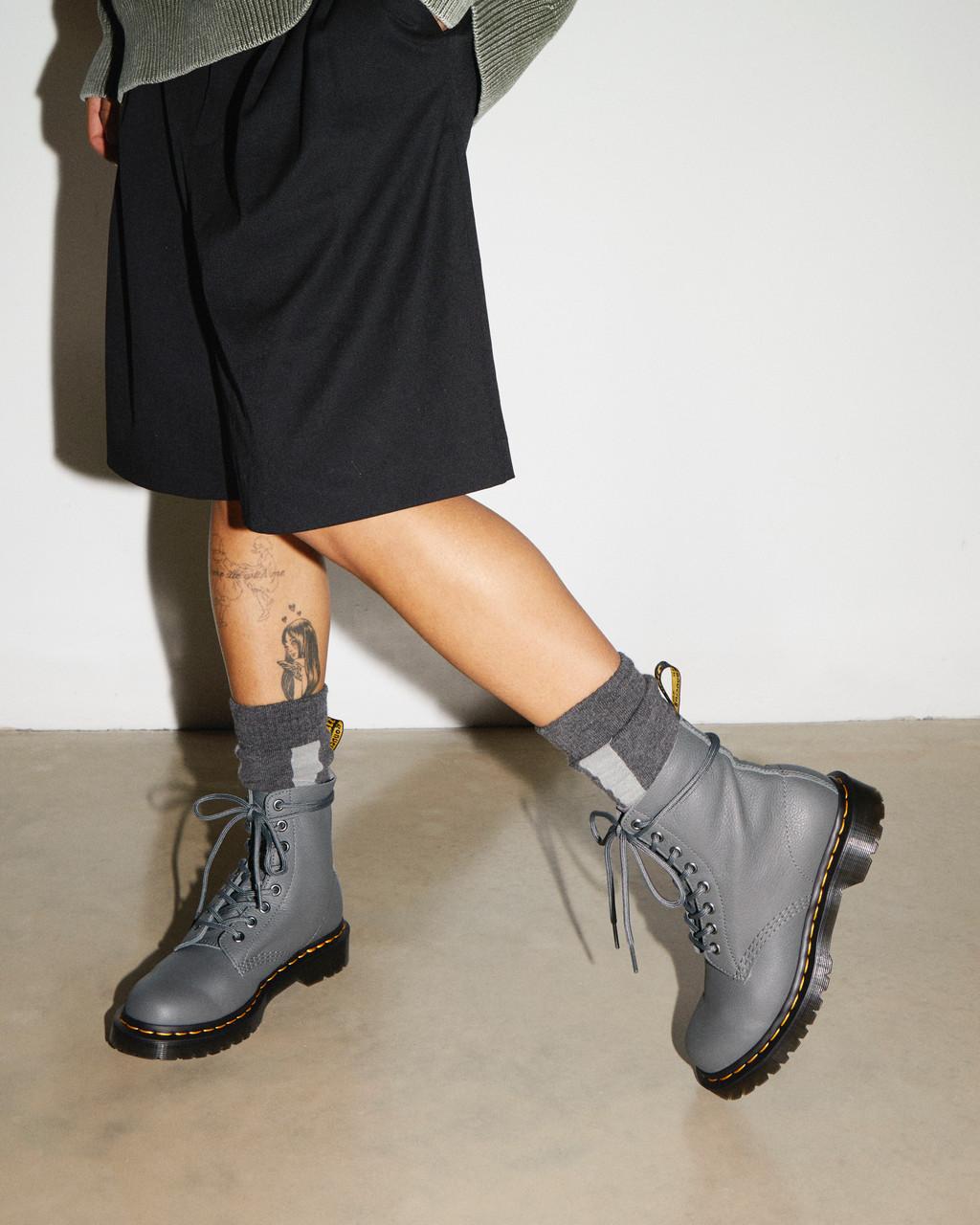 Botas Dr Martens 1460 Virginia Leather Mujer Gris | 74619303