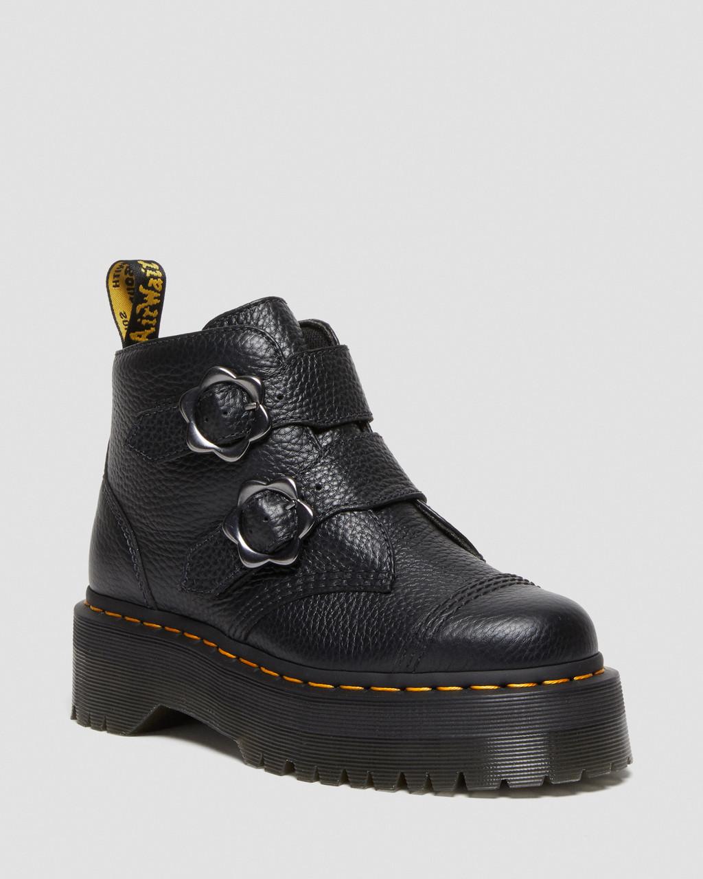 Botas Plataforma Dr Martens Devon Flower Buckle Leather Mujer Negras | 31315659