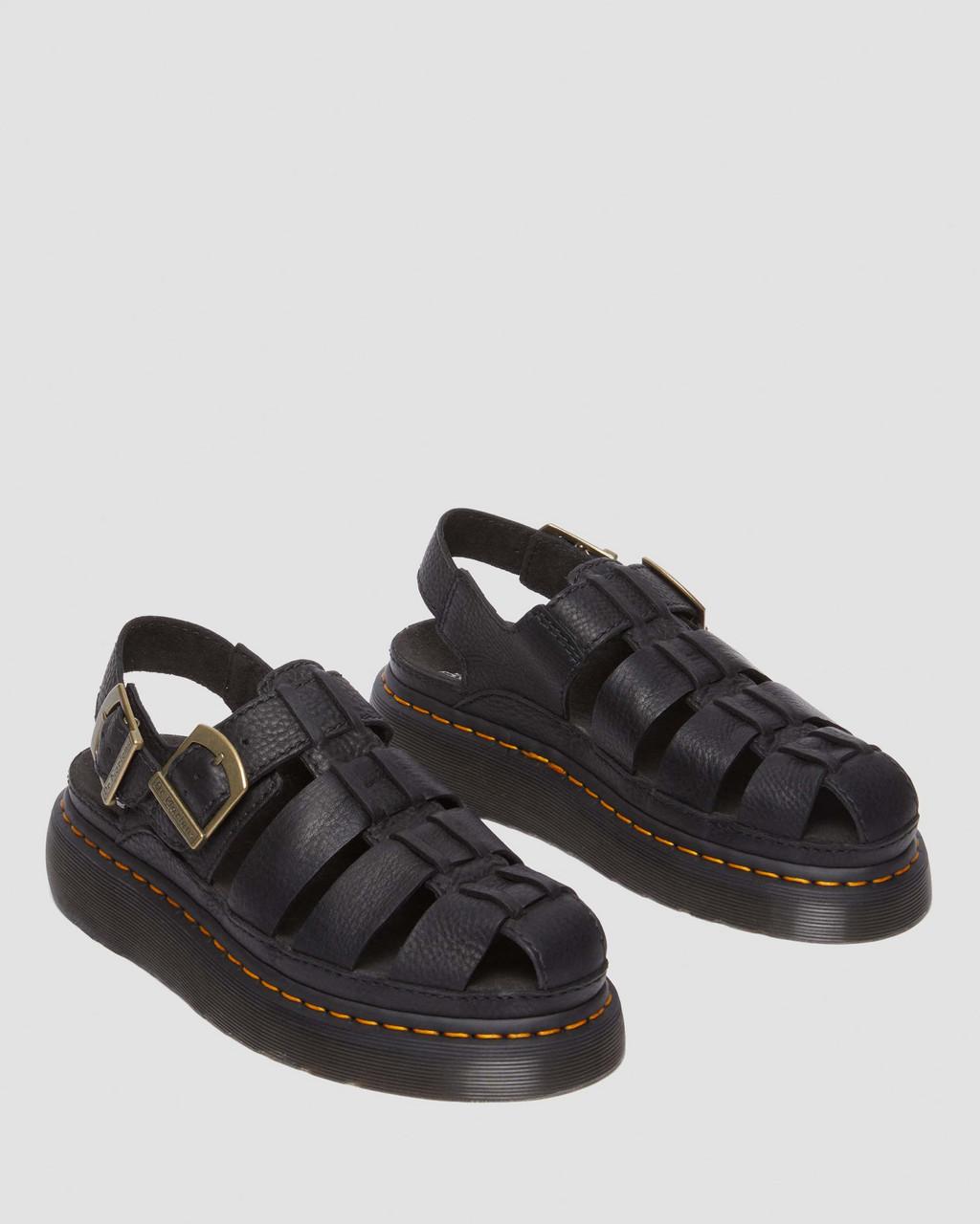 Sandalias Dr Martens Wrenlie Grizzly Leather Fisherman Mujer Negras | 85541993