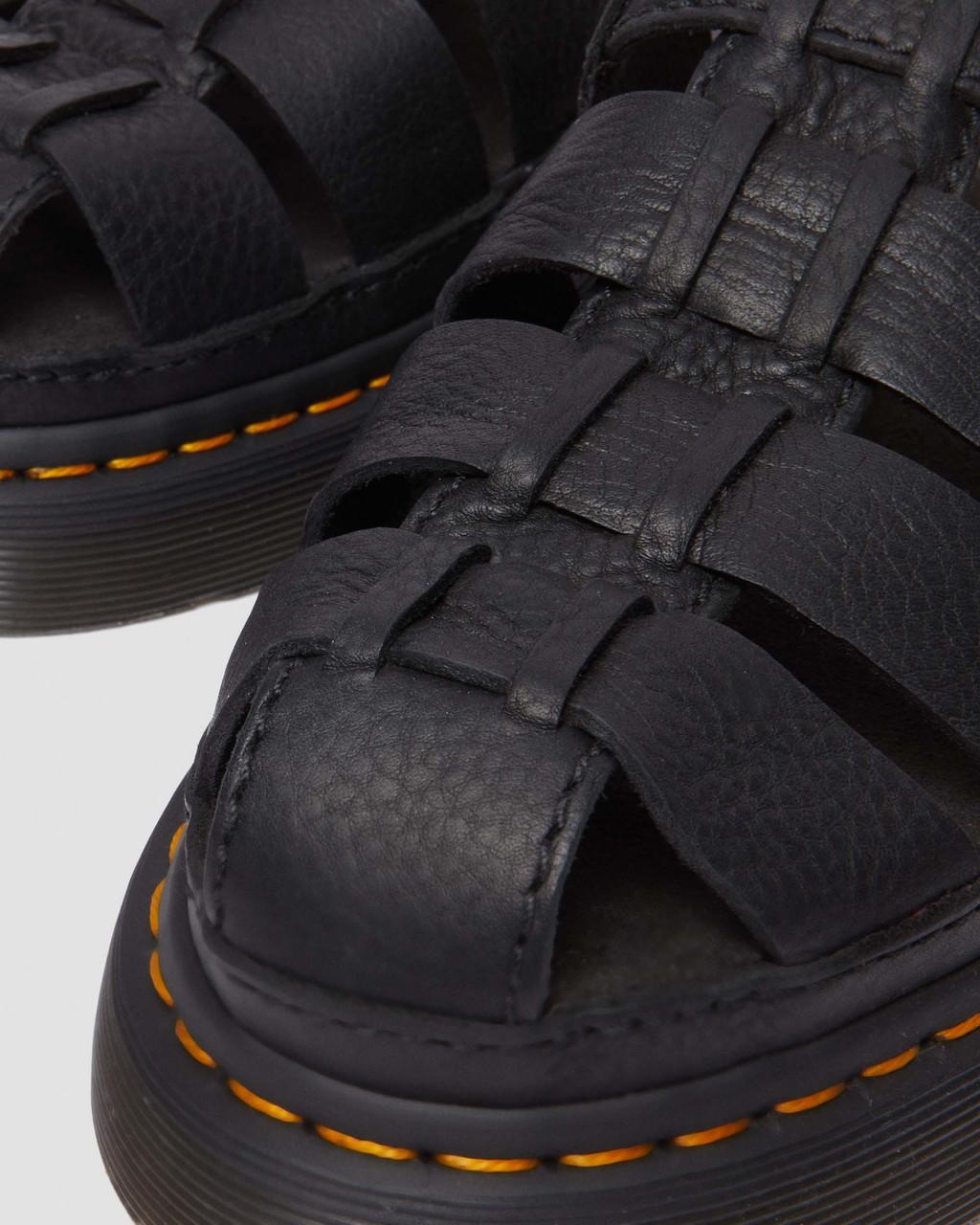Sandalias Dr Martens Wrenlie Grizzly Leather Fisherman Mujer Negras | 85541993