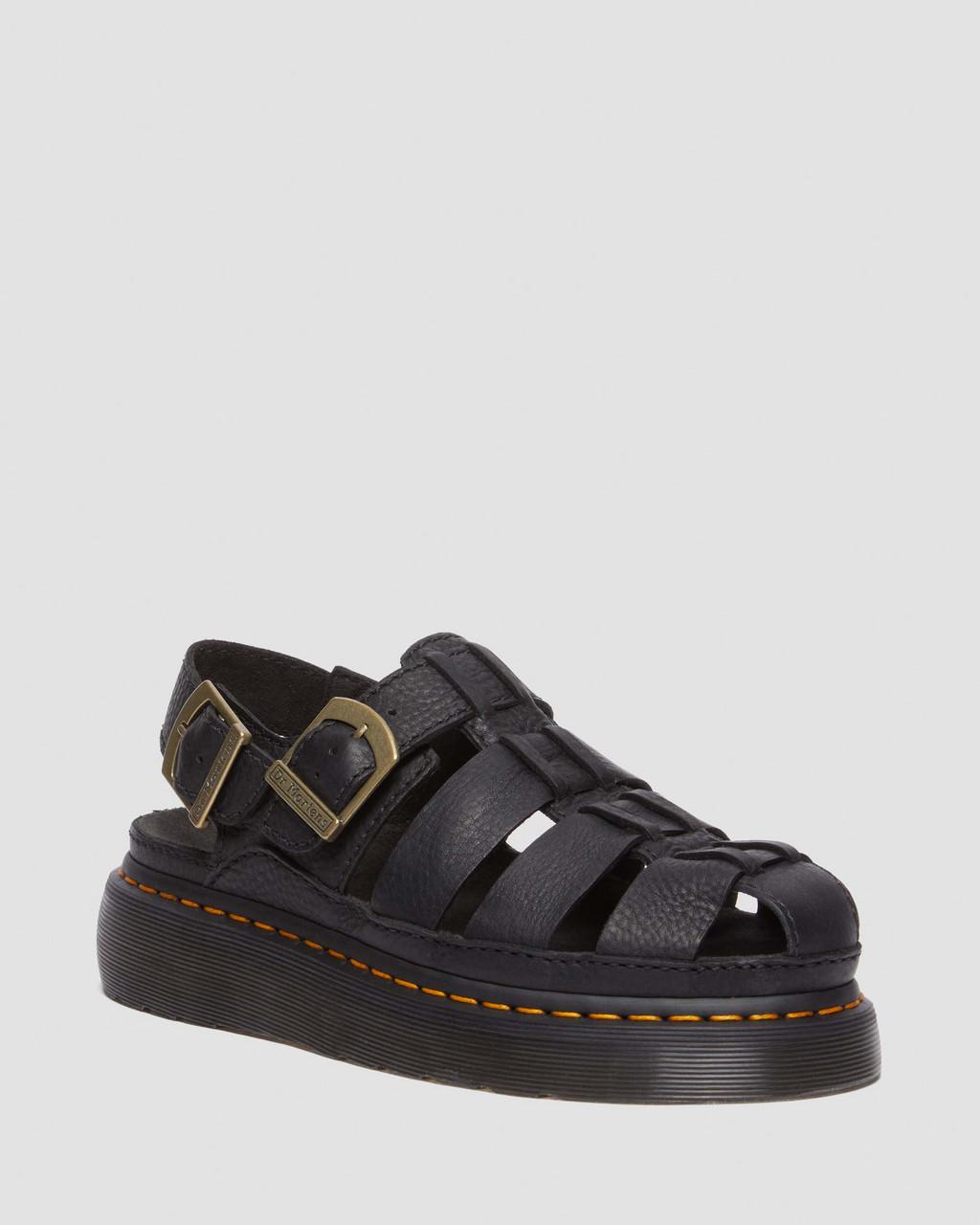 Sandalias Dr Martens Wrenlie Grizzly Leather Fisherman Mujer Negras | 85541993
